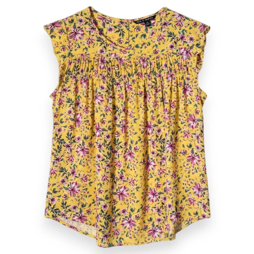 Zac & Rachel Sleeveless Blouse Womens M Yellow Floral Cottagecore Summer Top